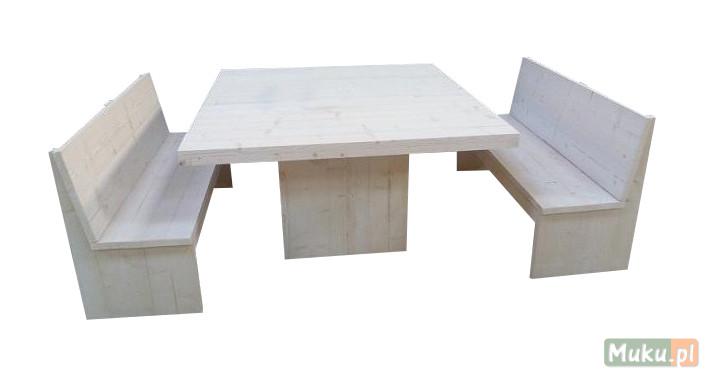 Zestaw mebli ogrodowych drewnianych - stol kwadrat